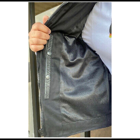 MEN'S MOTORCYCLE BLACK SWAT PREMIUM LEATHER AND DENIM CONCEALED CARRY VEST - Picture 5 of 6